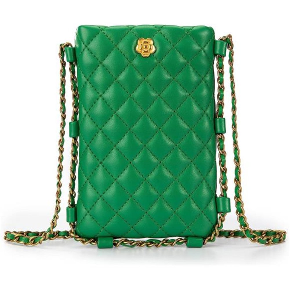 Small Quilted Cell Phone Purse for Women Soft Chain Crossbody Cellphone Wallet